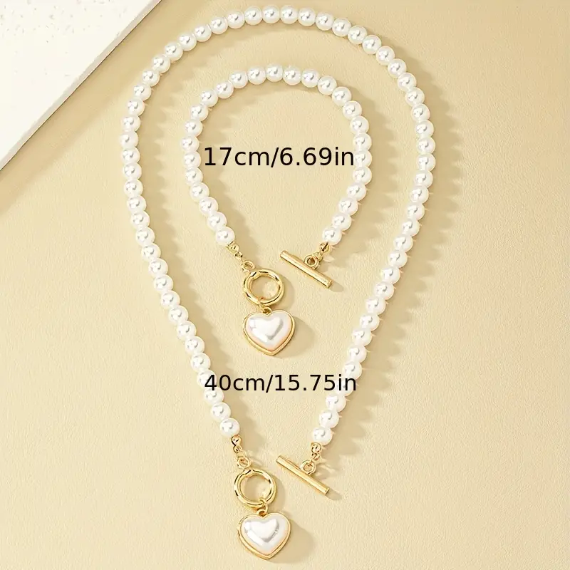2pcs necklace bracelet elegant jewelry set made of milky stone 18k gold plated trendy heart ot buckle design match daily outfits details 0