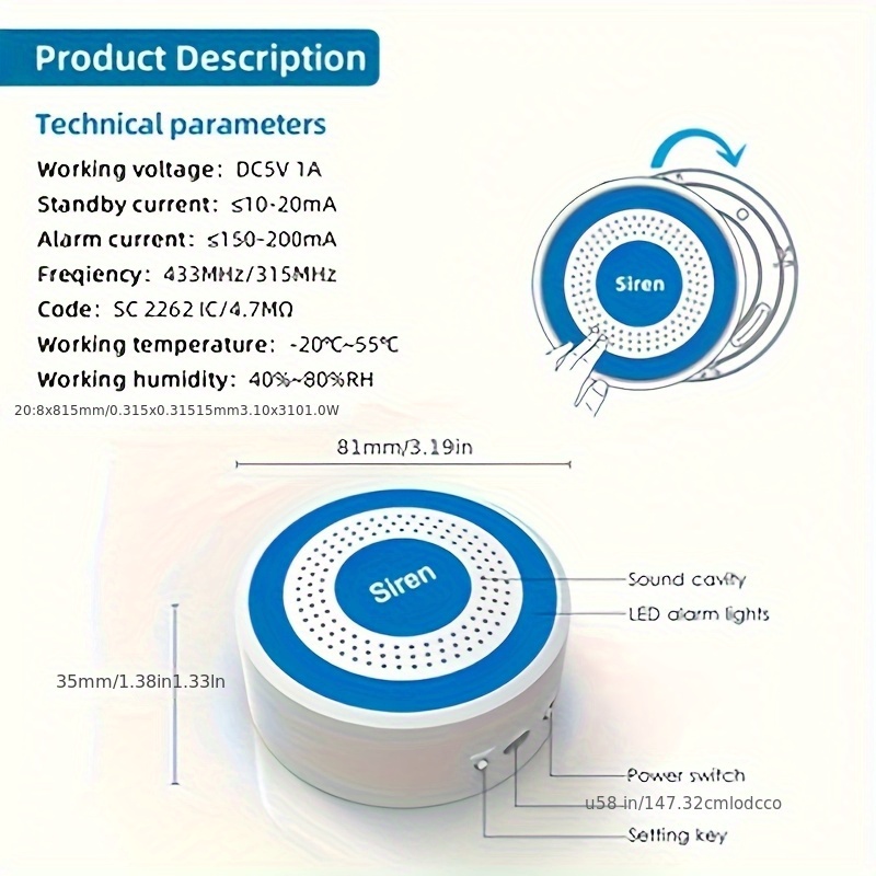 Alarma de Seguridad Doméstica con Sensor PIR y Luz Estroboscópica Mini, Sistema de Alarma Sonora con Flash y Sonido para Interiores, Compatible con Wifi