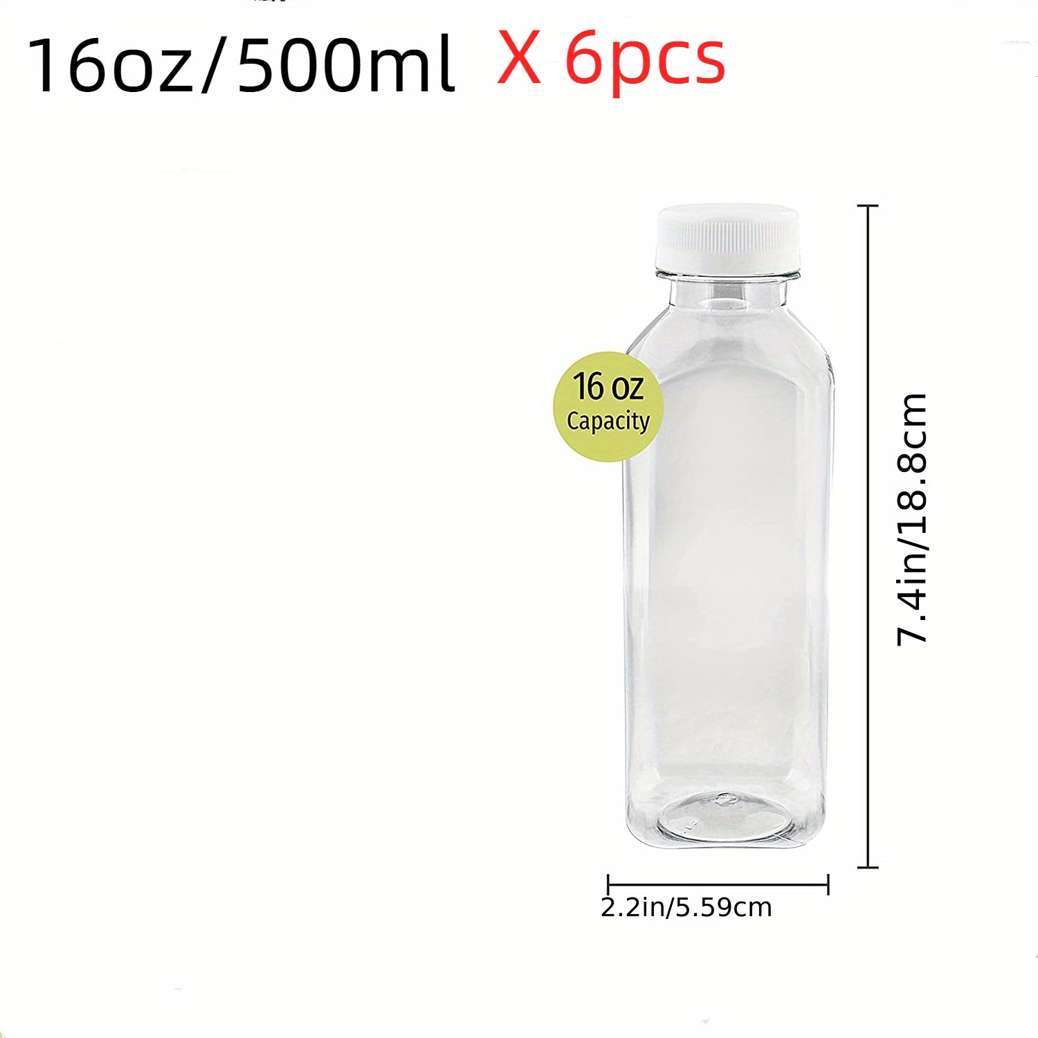 [10 Pack] 8 oz Clear Square Plastic Juice Bottles with Tamper Evident Caps - Cold Pressed - Smoothie Bottles - Ideal for Juices, Milk, Smoothies