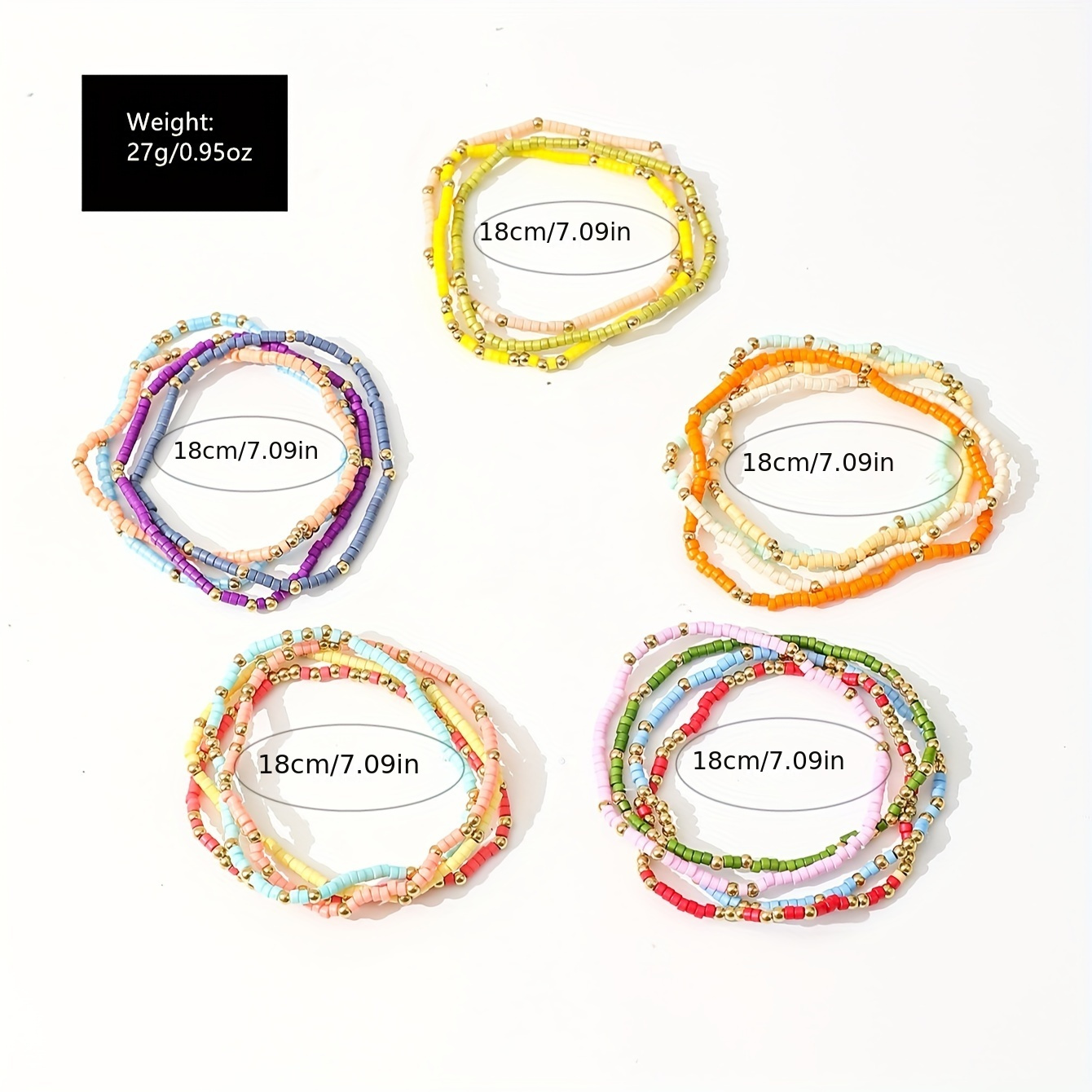 Versatile 19 Piece Beaded Bracelet Set, Mixed Glass and Plastic Beads