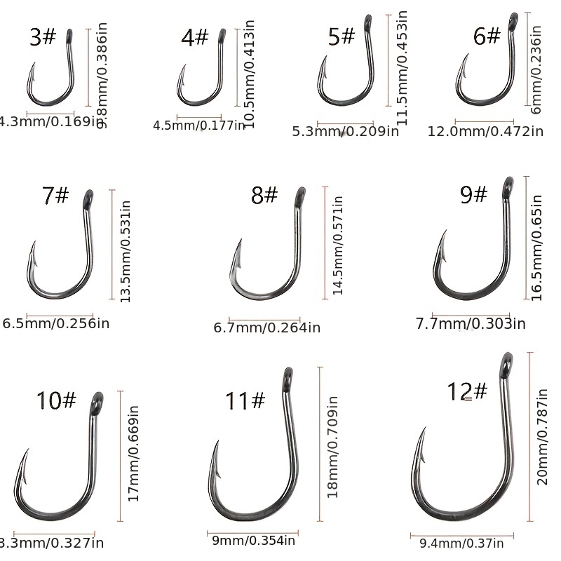 High Carbon Steel Barbed Small Fishing Hooks In 10 Sizes 3# 12