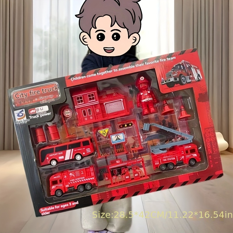 Image of Toy Fire Truck Bus Pull Back Car Set Parent-child Interactive Toy Car Gift Set 3 Toy Cars (small Additions Color Random)