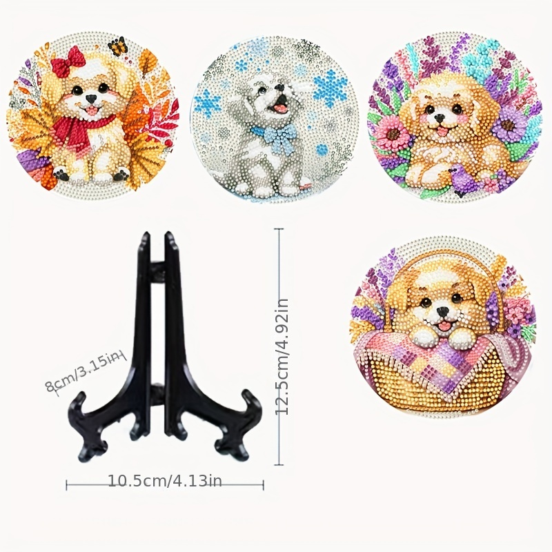 

4pcs Puppy Diy Artificial Diamond Art Painting Placemat Set, Diamond Mosaic Drink Placemat, Non-slip Placemat, Art And Craft Kit, Handmade Gift