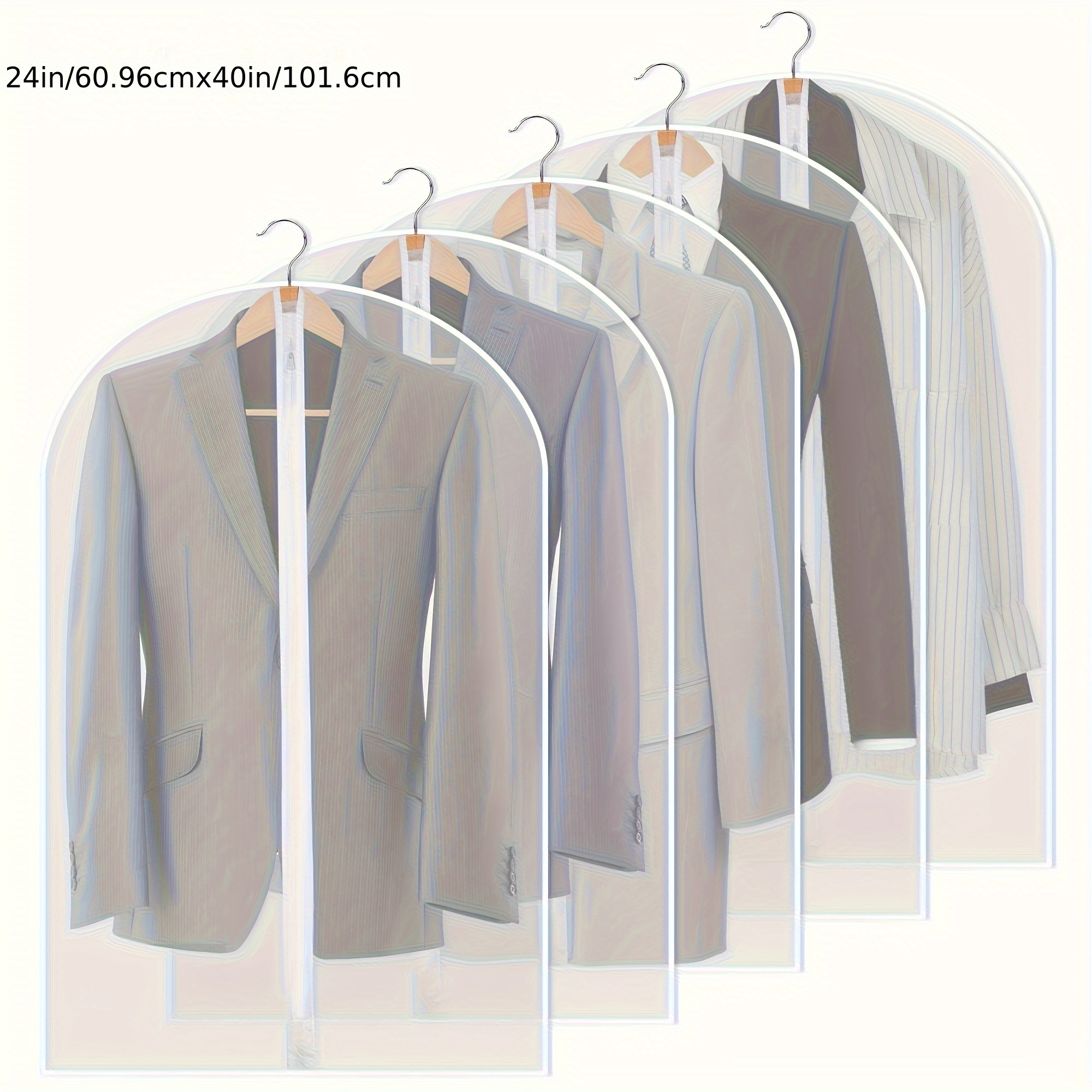 5pcs Zippered Garment Bags - Transparent PEVA Dustproof Clothing Covers with Hanging Hooks for Suits, Coats & Delicate Fabrics, Closet Organization & Travel Storage, Clothes Organizer Storage
