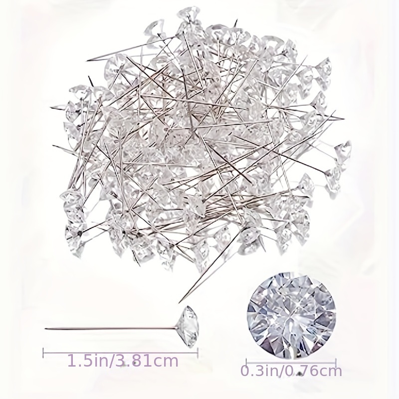 200 pines de cabeza de diamante de cristal de 1.5 pulgadas, alfileres  rectos para flores, alfileres de ramo de acero inoxidable, ramilletes,  alfileres