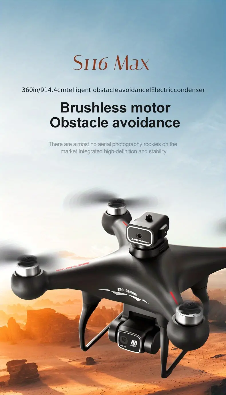 s116 drone with obstacle avoidance hd dual camera optical flow positioning brushless motor wifi fpv esc camera led night light details 0