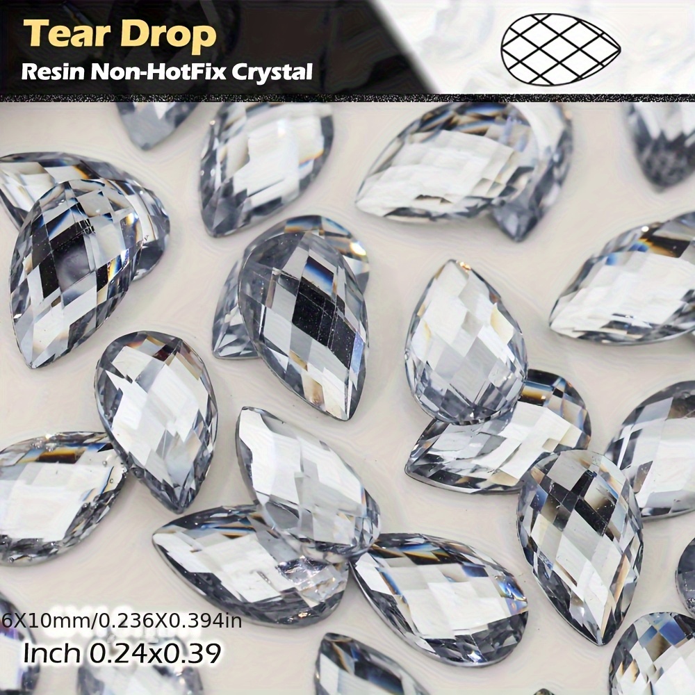 TEMU Strass en Résine Transparente 4x6mm, 5x8mm, 6x10mm Plastiques à Dos Plat pour DIY Art des Ongles et Accessoires de Vêtements