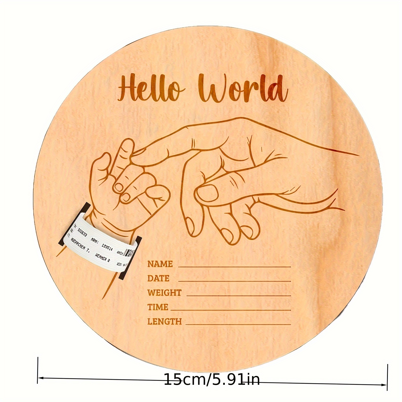 Wooden Birth Bracelet Keepsake, Round Engraved Commemorative Plaque