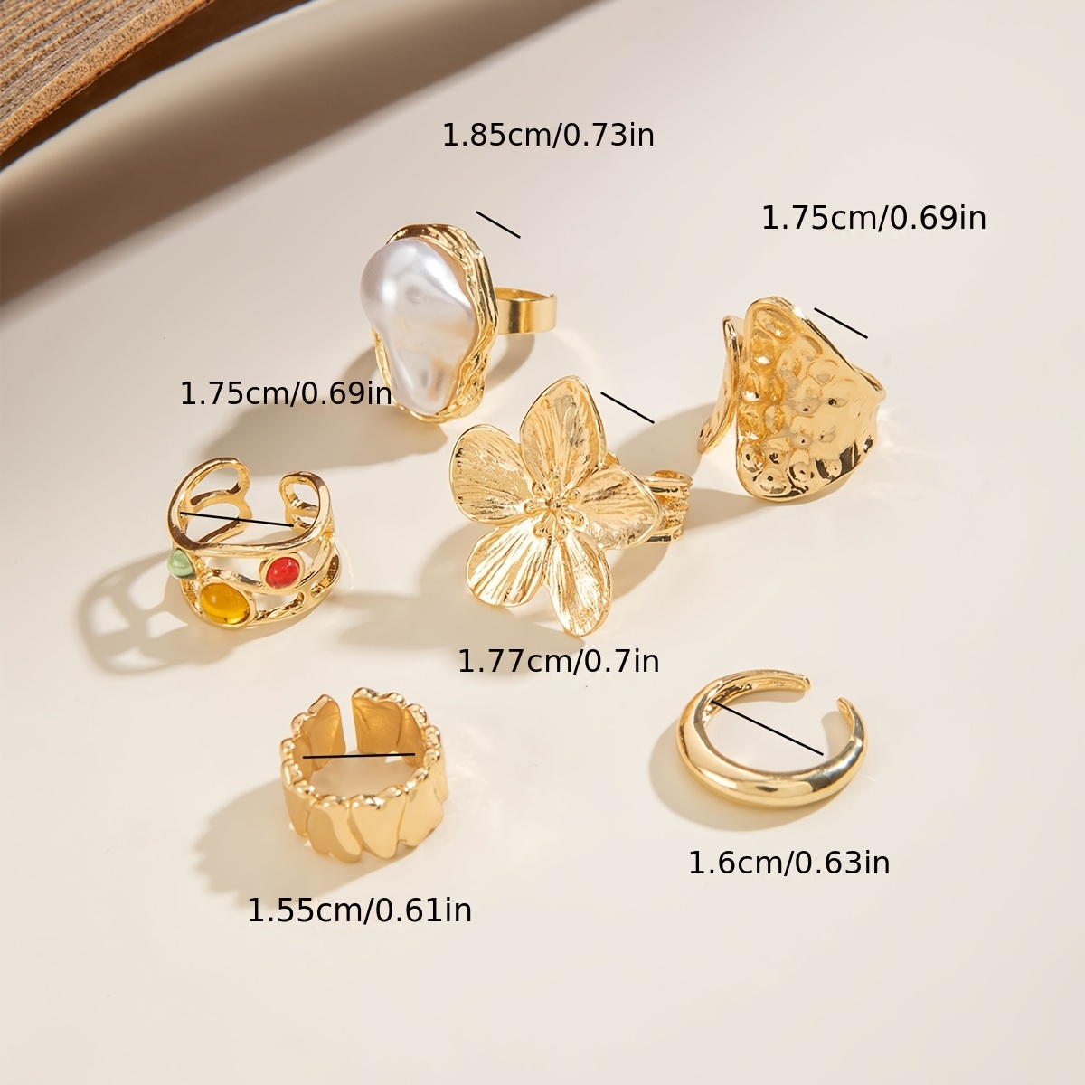 6pcs set of fashionable and flower-set Rhinestone rings, metal geometric irregular opening ring sets suitable for parties and gifts for friends