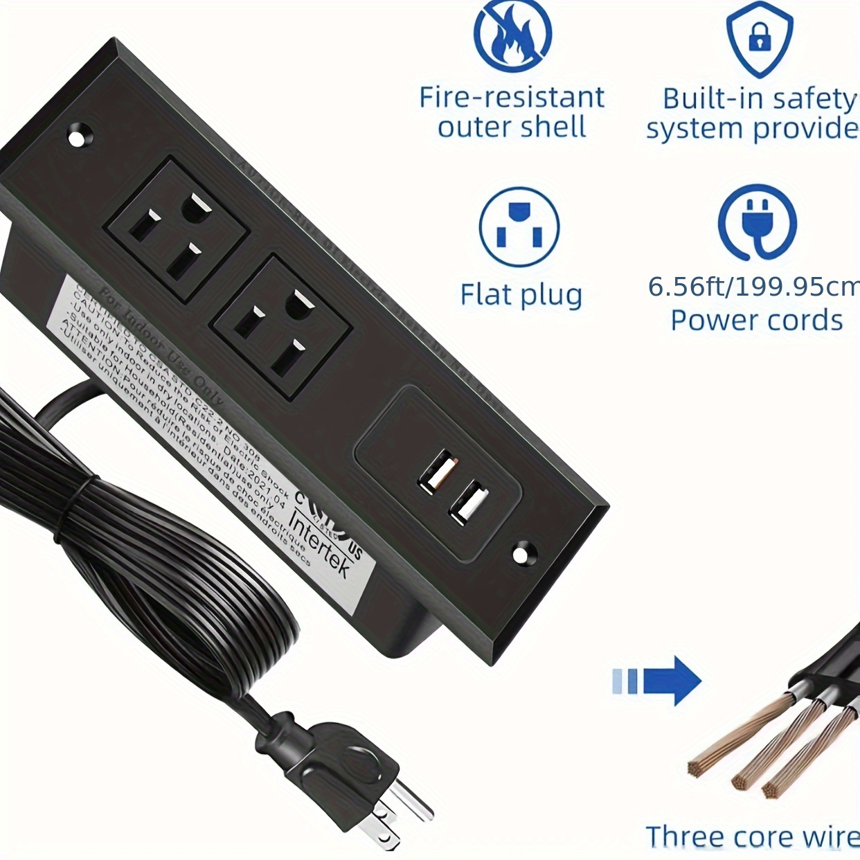 Desk Outlet With Usb Etl Listed Conference Outlet Socket With 2 Ac Plugs 2  Usb Ports Connect With 5ft Power Cord For Furniture Home Office Black, Check Out Today's Deals Now
