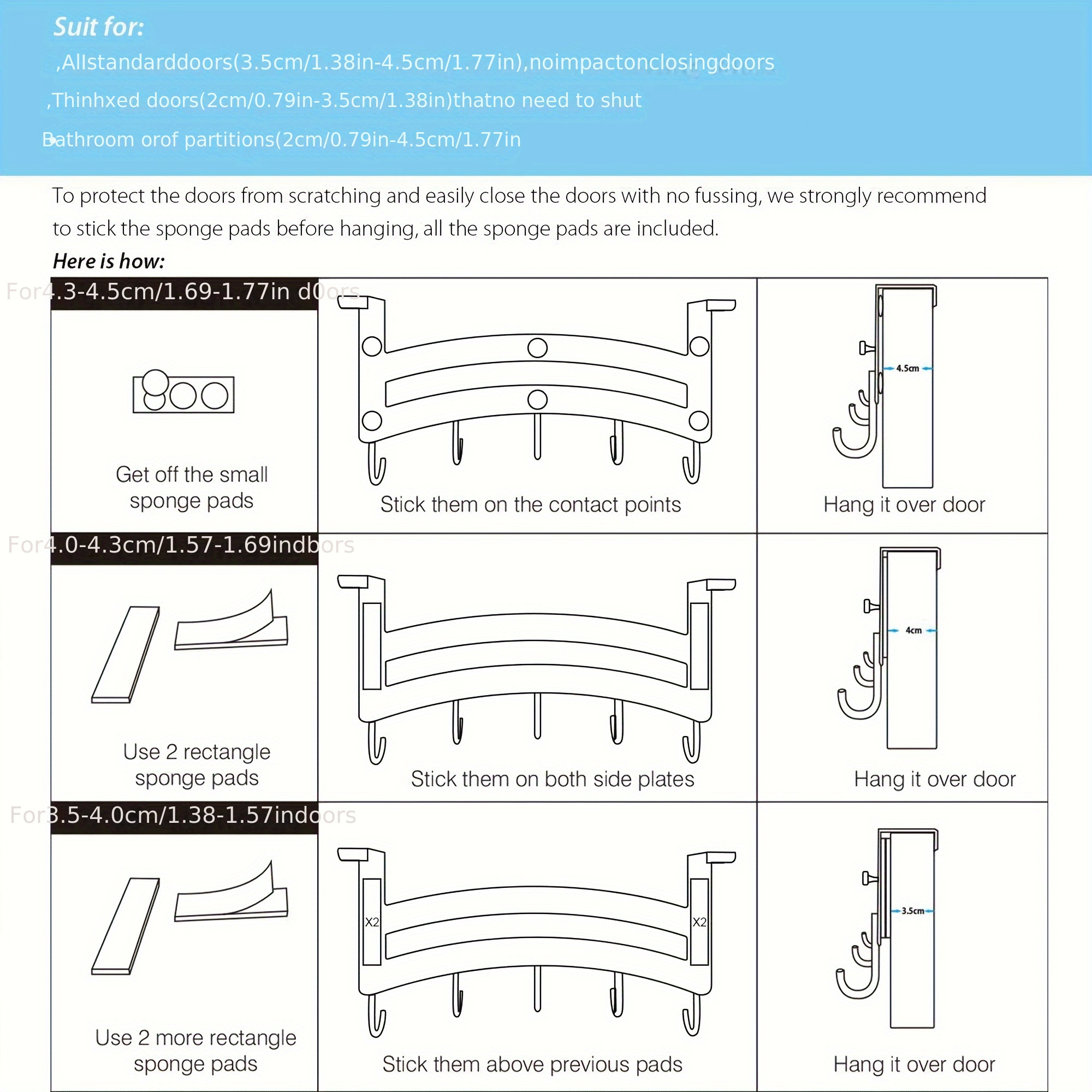 ACMETOP Over The Door Hooks, Over The Door Hanger, Heavy Duty Aluminum Over  The Door Towel Rack Hooks for Hanging Coat, Bag, Robe - 5 Hooks, Brush