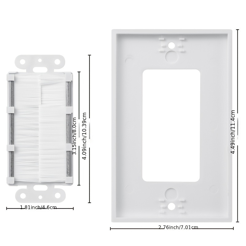 kwmobile 2x Placa de pared con cepillo - Cubierta oculta para tapar cables  salidas hoyos y cableado - Set de pasacables para enchufe europeo - Blanco