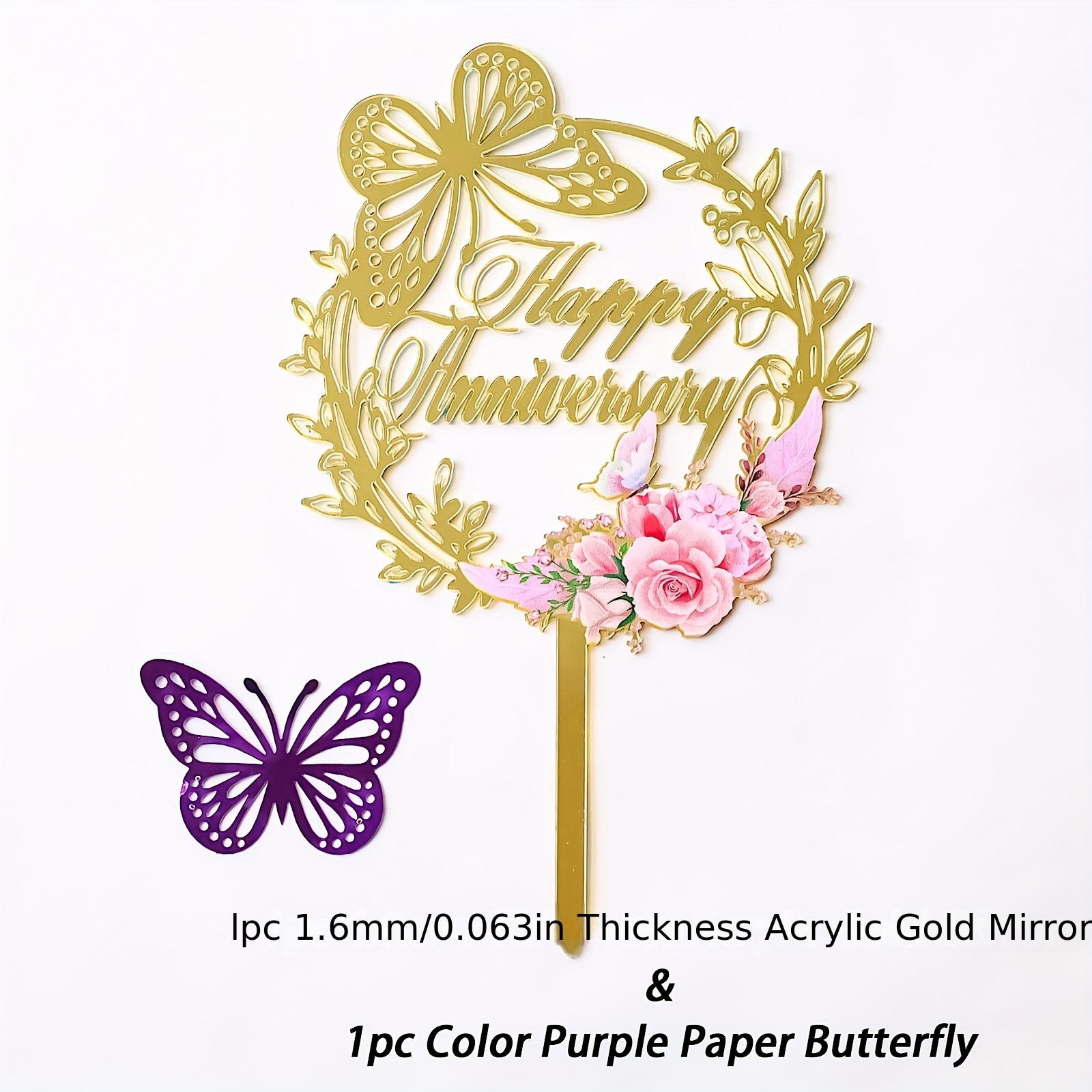 12Pcs Hollow Butterfly Cake Topper Metal Texture Gold Cake