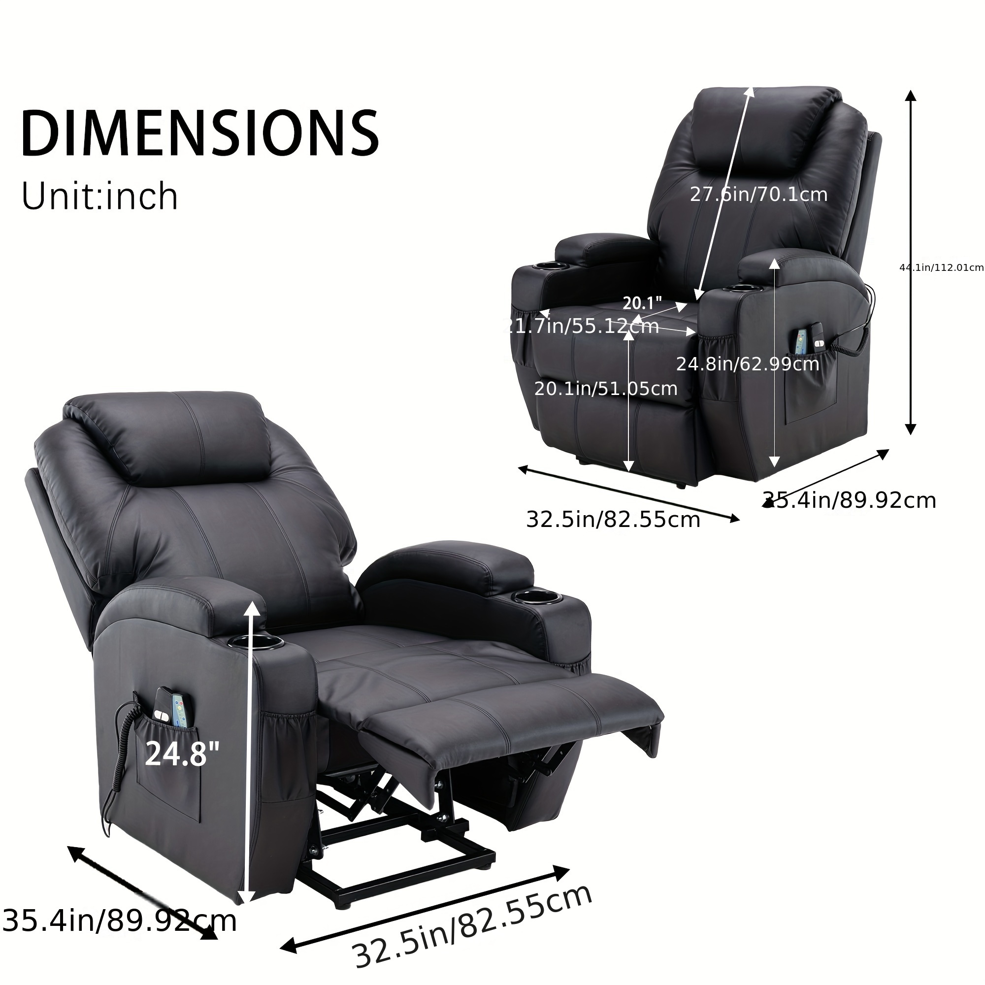 

Lift Recliner Chair For Elderly With Side Pockets & Massage Remote Control, Recliner With Heat&vibration Massage