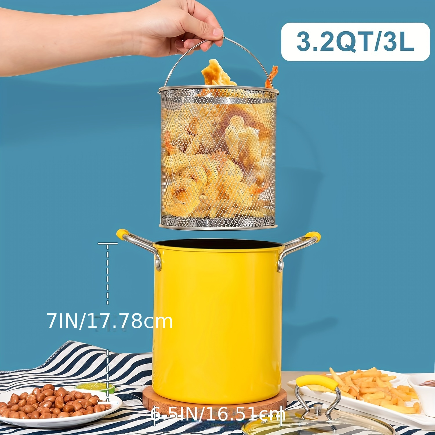 TEMU Small Deep Fryer Pot With Basket, Mini Deep Oil Fryer With Anti-scalding Silicone Handle, 304 Stainless Steel Gadgets For Home, Chips, Fries,