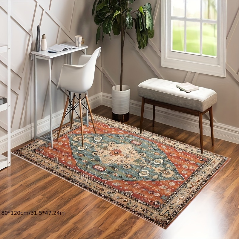 Area Rug Living Room Rugs - 8x10 Washable Boho Rug Vintage Oriental  Distressed Farmhouse Large Thin Indoor Carpet for Living Room Bedroom Under  Dining