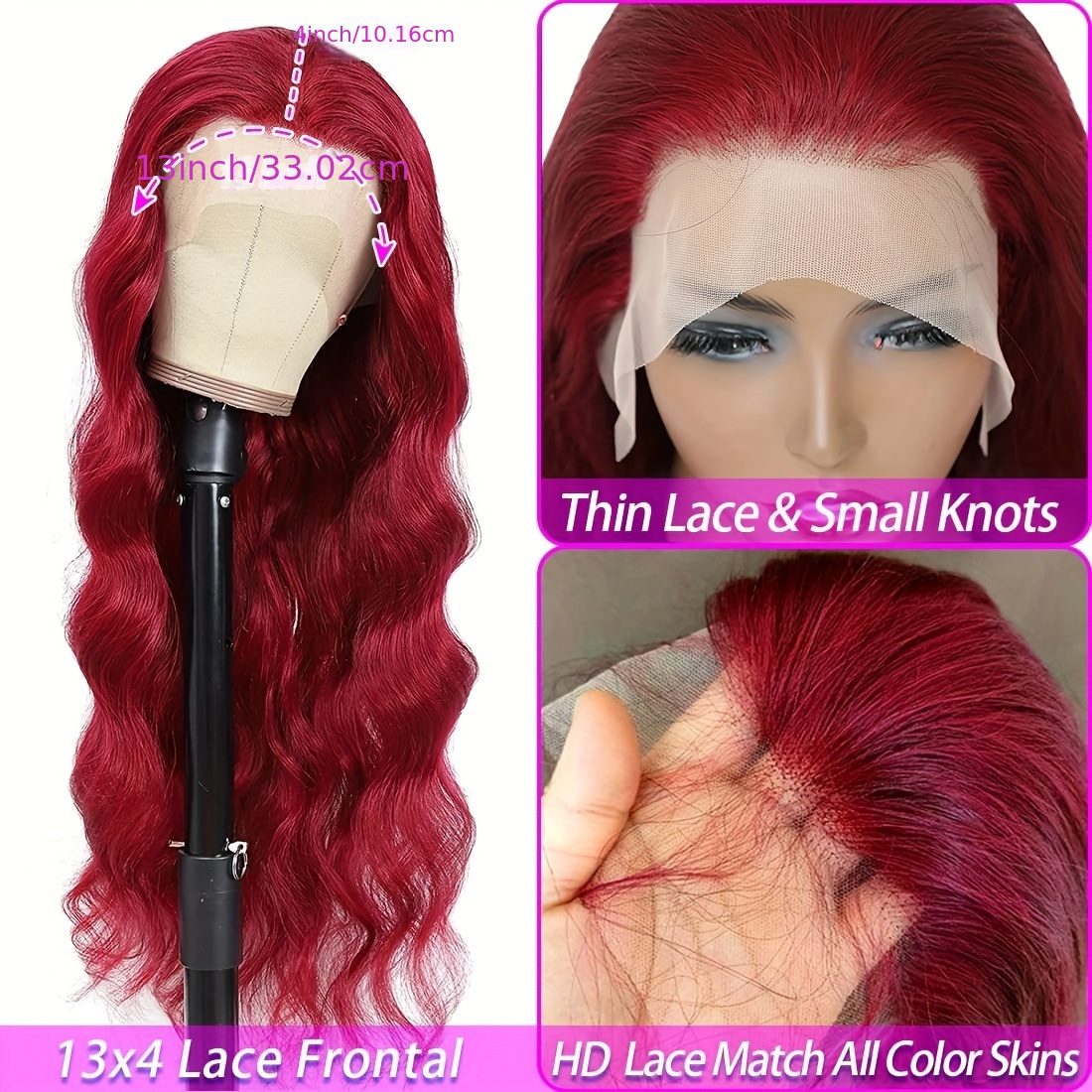 Front Wig Red Lace Frontal Sew In 99j Burgundy Red Color Body
