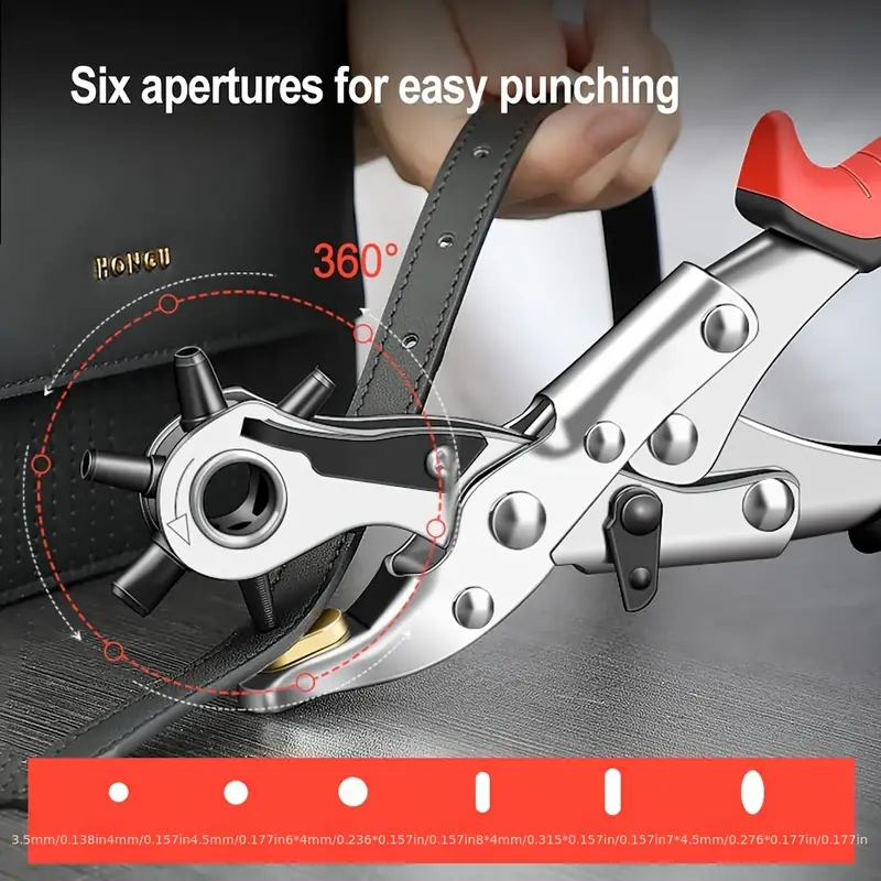 Leather Hole Punch,9 Belt Hole Puncher For Leather Heavy Duty, 6 Size  Revolving Leather Belt Hand Hole Puncher