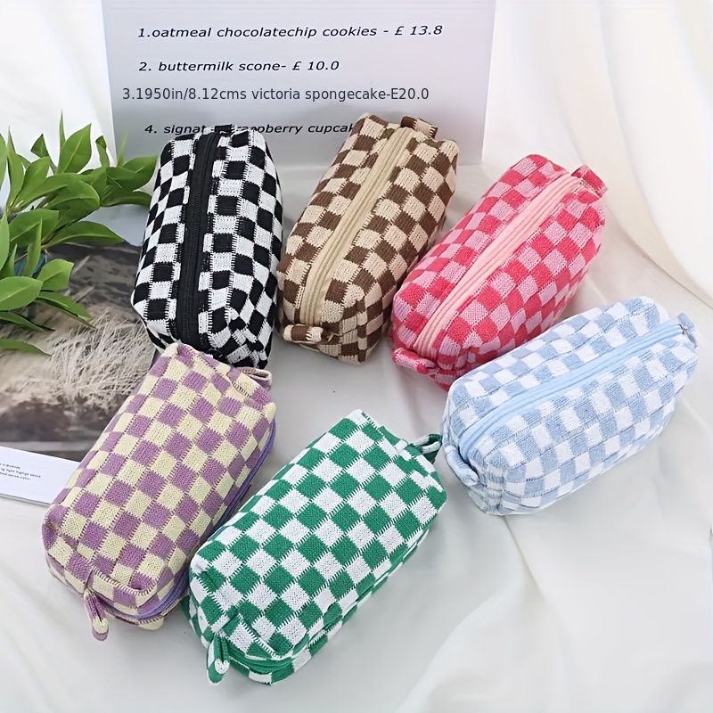 Plaid Polka Dot Canvas Pencil Case Stationery Pen Pouch Bag