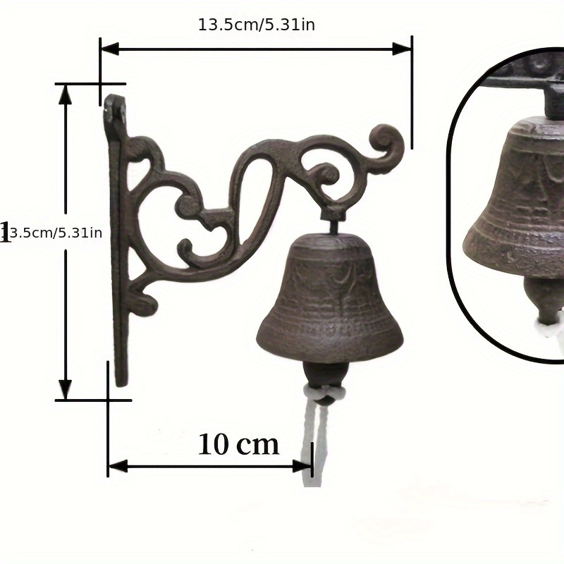Cloche De Porte En Fonte Antique Relaxdays - Motif Clef Doré, Avec Corde, Pour Extérieur (env. 20x11,5x18 Cm)