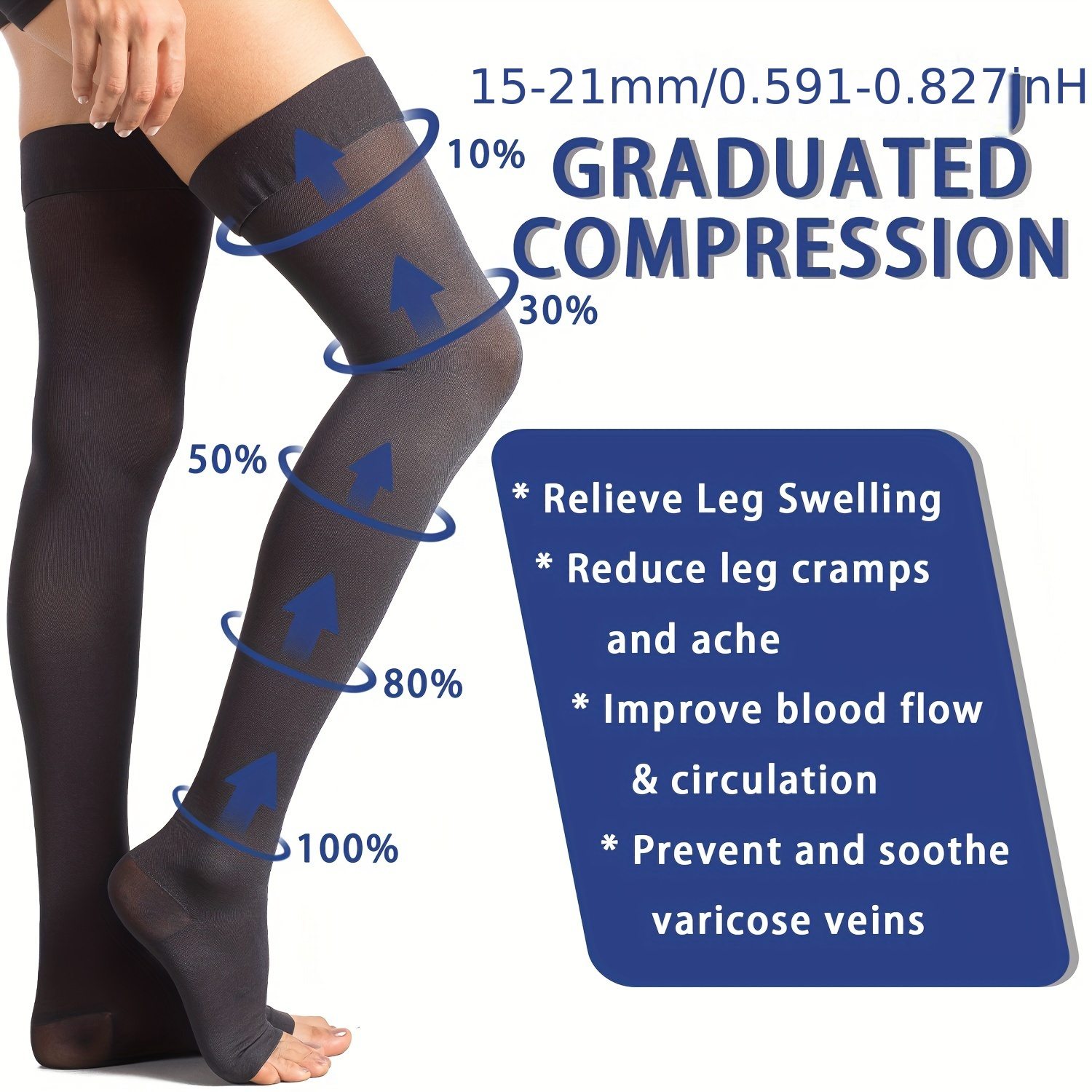Order A Size Thigh High Compression Stockings Toeless Unisex - Temu