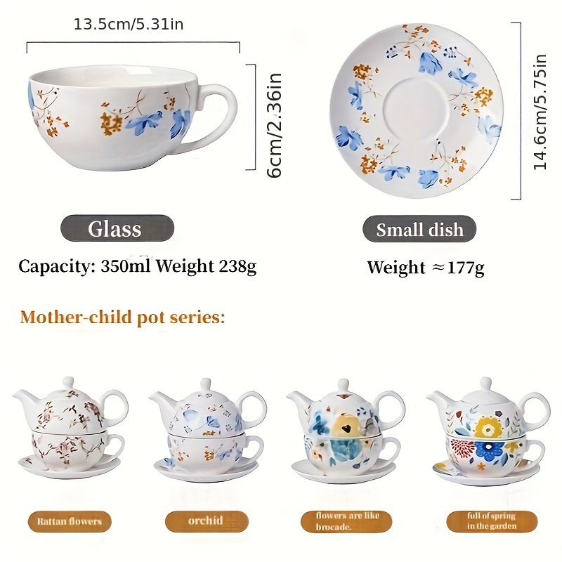 A set of coffee-themed items. Cups, teapots for making coffee