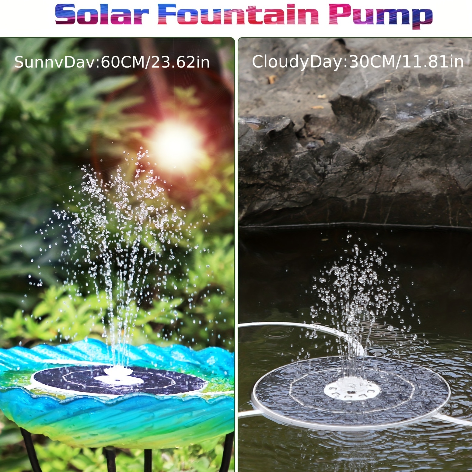 Solar Fountain Pump With Colorful Lights Solar Bird Bath - Temu