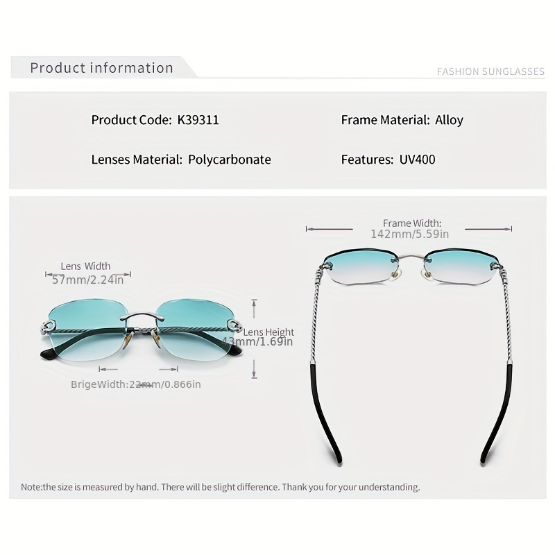 Men's Rimless Sunglasses UV Protection for Beach