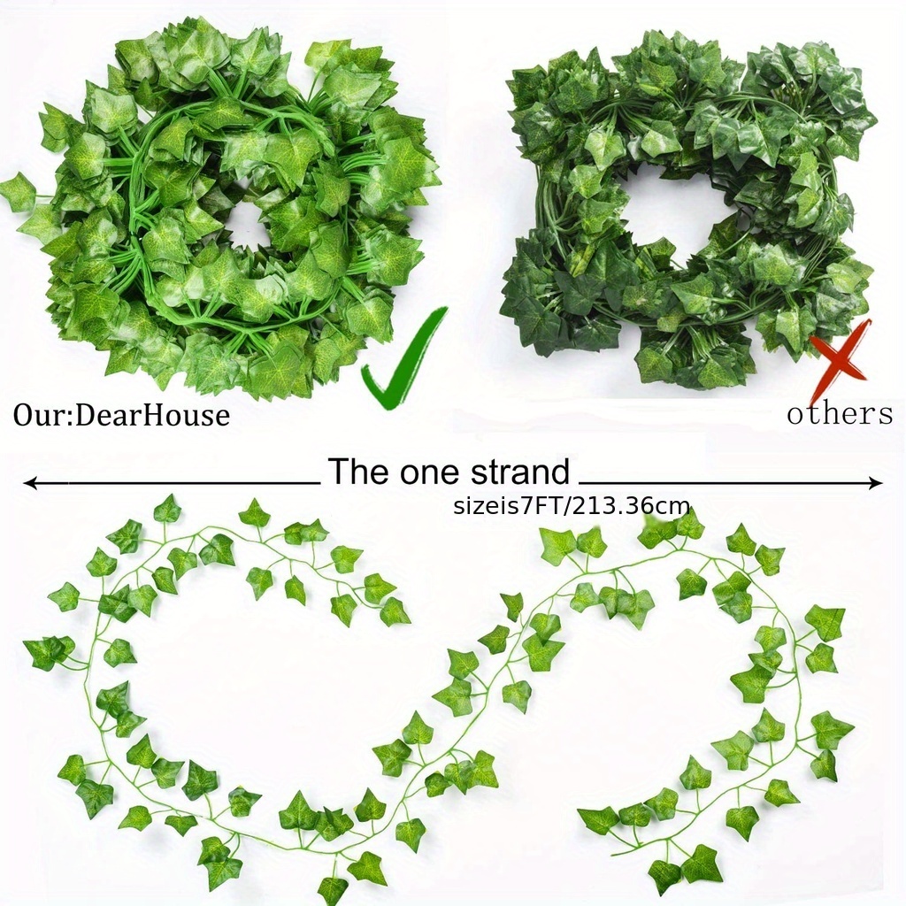 24pcs Fake Vine Artificial Ivy Leaf Wreath with Clear, Real and