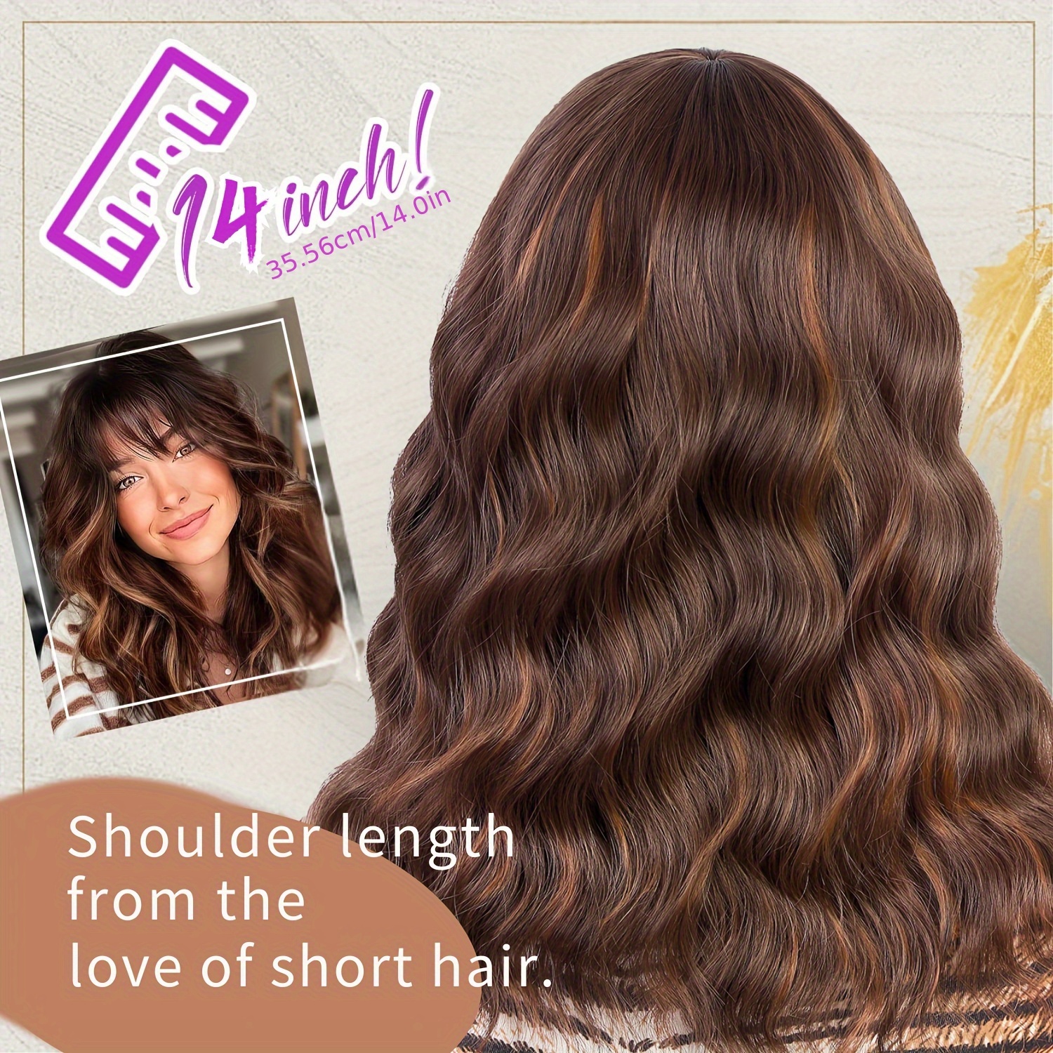 Synthetic Wavy Bob Wig Heat Resistant Shoulder Length Everyday Hairstyle Amazon.com : Short Brown Blonde Wig,Shoulder Length Bob  main image 2
