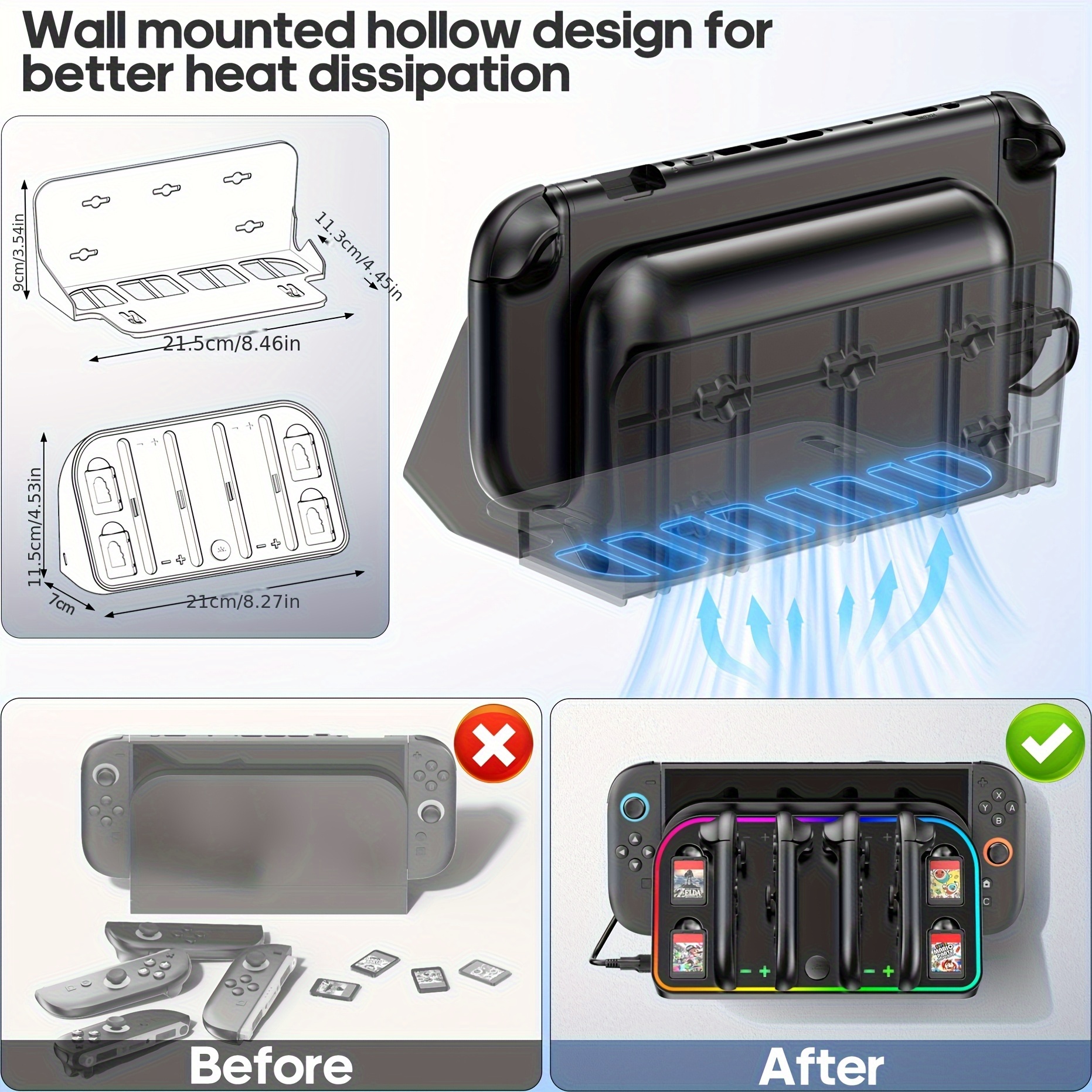 for wall bracket multi functional tv dock handle charger with rgb light 4 cartridge storage wall bracket charging indicator Product details 1