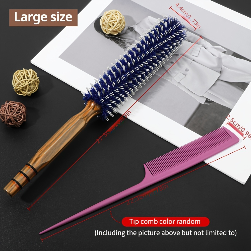 2-pack Blow Dry Brush, Small Round Hair Brush, Pointed Tail Comb (colors Random), Hair Styling Comb, Curling Brush, Makeup Comb, Small Wooden Comb For Wet Hair, Bangs, Beard, Styling, And Curling