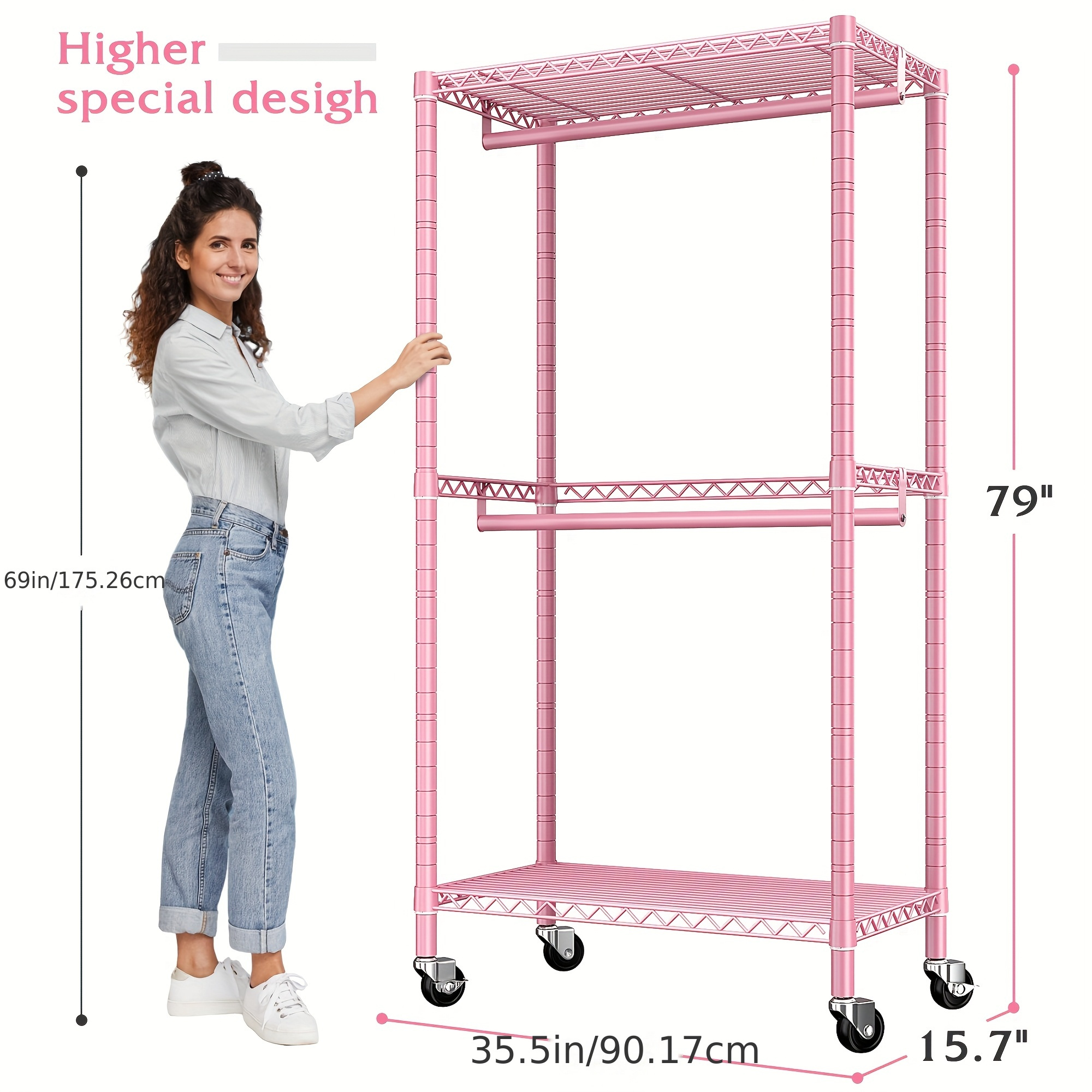 

Clothes Rack 79''h Heavy Duty Clothing Rack With Wheels Adjustable Clothing Racks For Hanging Clothes Portable Rolling Clothes Rack Metal Garment Rack