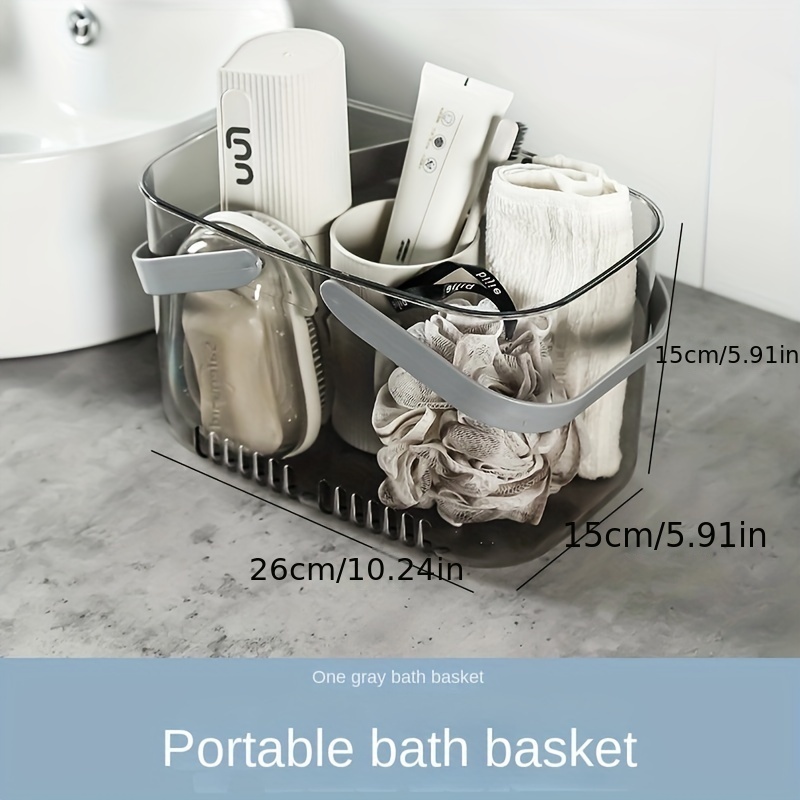 Self Draining Clear Storage Basket, Hollow Out Bath Basket With Handle,  Handheld Toiletries Basket For Bathroom, Cosmetics Portable Basket - Temu