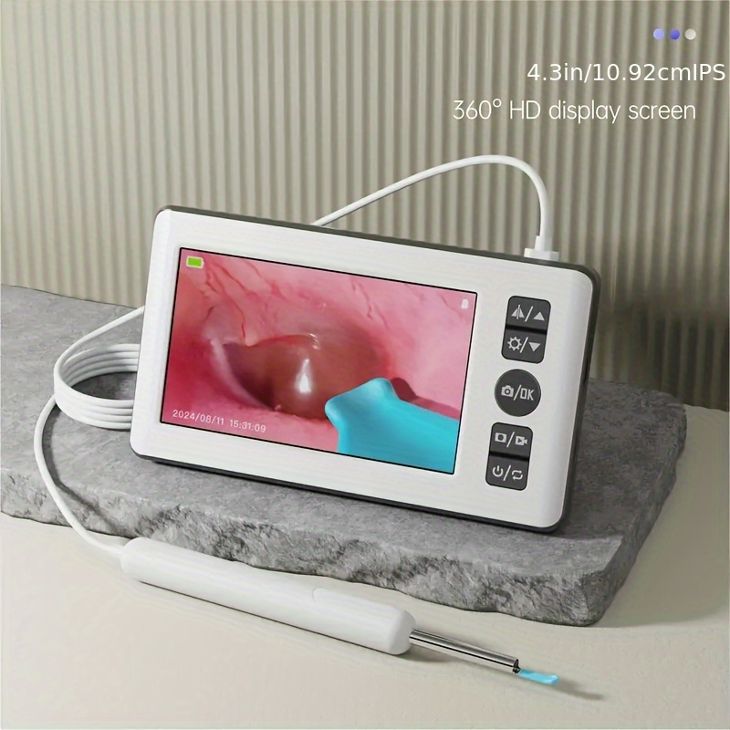 4.3" 720x1080P HD Visual Ear Studs with 6 Cameras, 3mm Lens & Battery - USB Rechargeable IPL Ear Cleaner for Invasive Procedures, Ergonomic Design, Secure Cable Management, Professional Grade, Rechargeable Ear Cleaner, Medical Device, Robust Construction, Highquality Visuals
