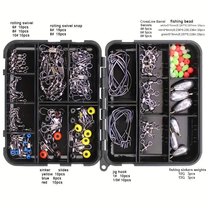 263pcs Fishing Small Accessories Set Crank Hooks Swivel Snaps Sinkers Beads  Outdoor Fishing Tackle Combo Box Set
