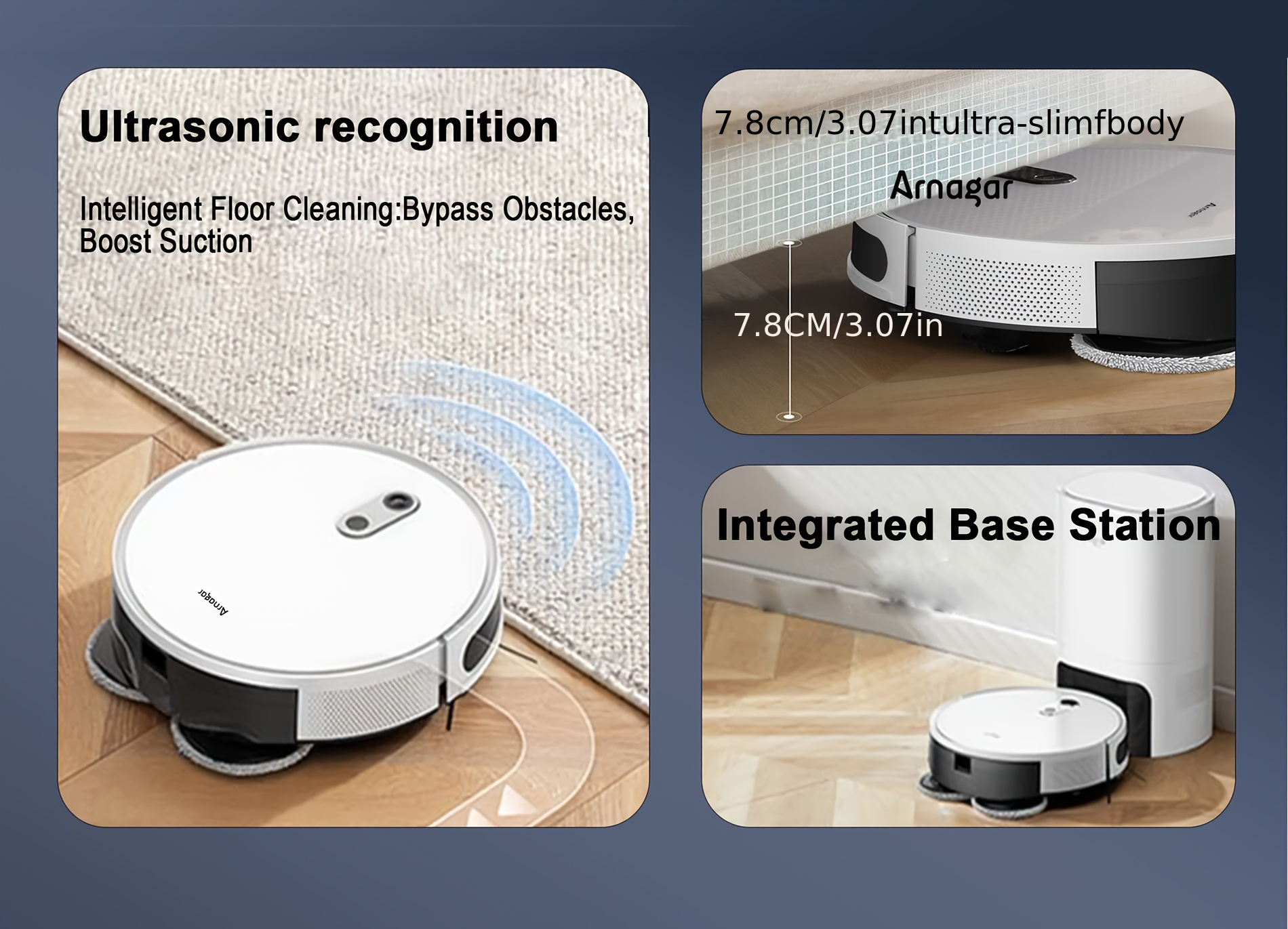Armagar S10 Robot Vacuum Cleaner with Auto Empty Station-like Dock, 4000Pa Strong Suction, Smart Mapping & Obstacle Avoidance, Self- Mop/Broom Combo, Low Noise, App Control, 2--1 Sweeper and Mop for