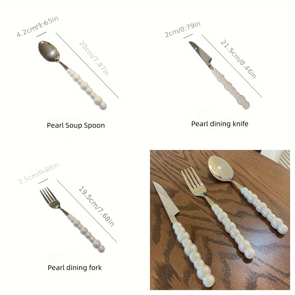 Unique Pearl Shape Cutlery Set With Ceramic Handles 304 - Temu