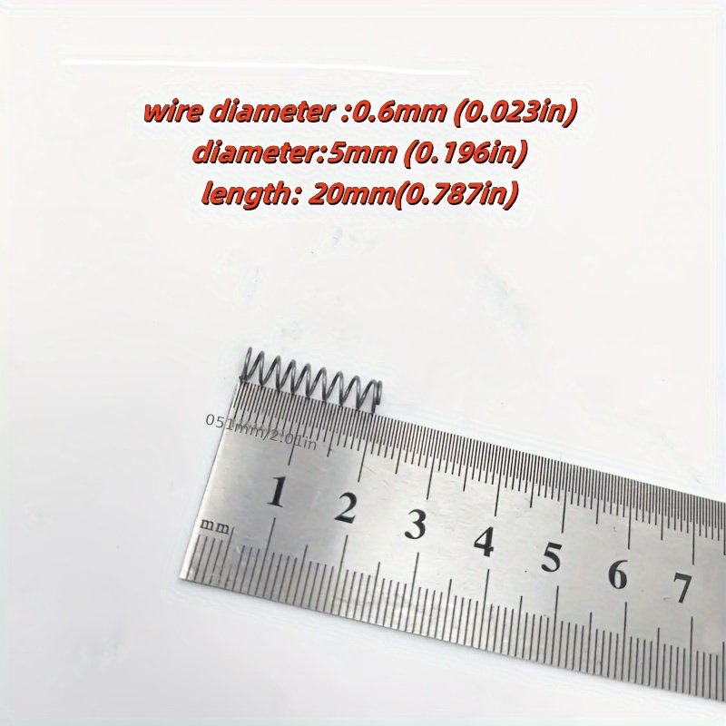 10 vnt. 0,6 mm skersmens suspaudimo spyruoklių, skersmuo 5 mm, ilgis 40 mm, tinkamos namų kasdieniniam priežiūrai, žaislų montavimui ir kasdieniniams priedų keitimams