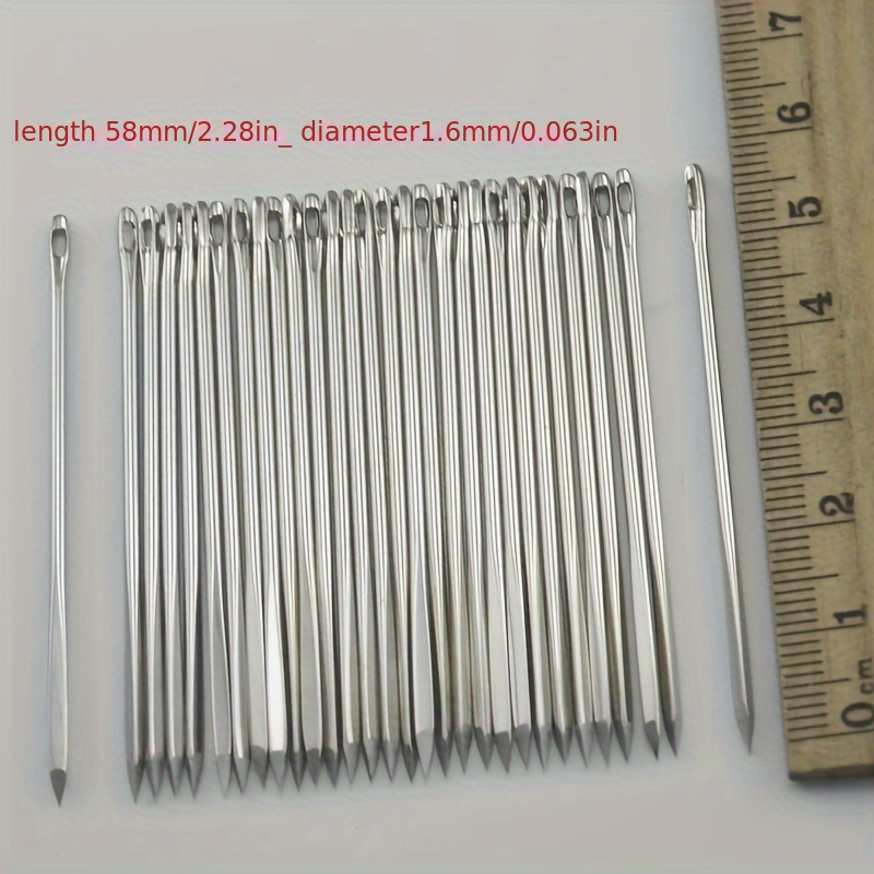 E-shop 10 Stück 58mm Edelstahl Großaugen Kunstleder Nähnadeln - Diamantspitze Dreieckige Handnähwerkzeuge für DIY Basteln, Reparaturen und