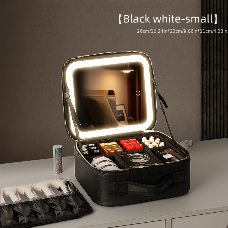 Travel Makeup Bag With Mirror Large Capacity Cosmetic Storage Box Travel  Portable Makeup Bag Case With Led Light Mirror Makeup Accessories - Temu