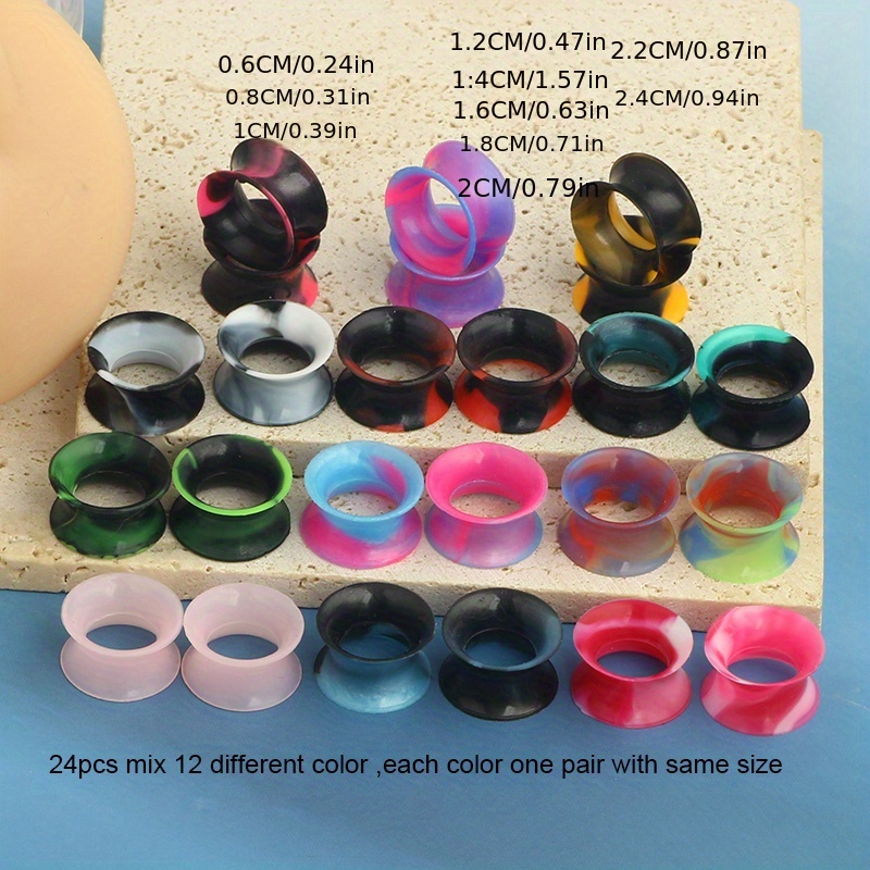 24pcs Soft Silicone Ear Gauges Flesh Tunnels Plugs Stretchers Expander Double Flared Ear Tunnels Earrings Gauges Piercing Jewelry For Women Men
