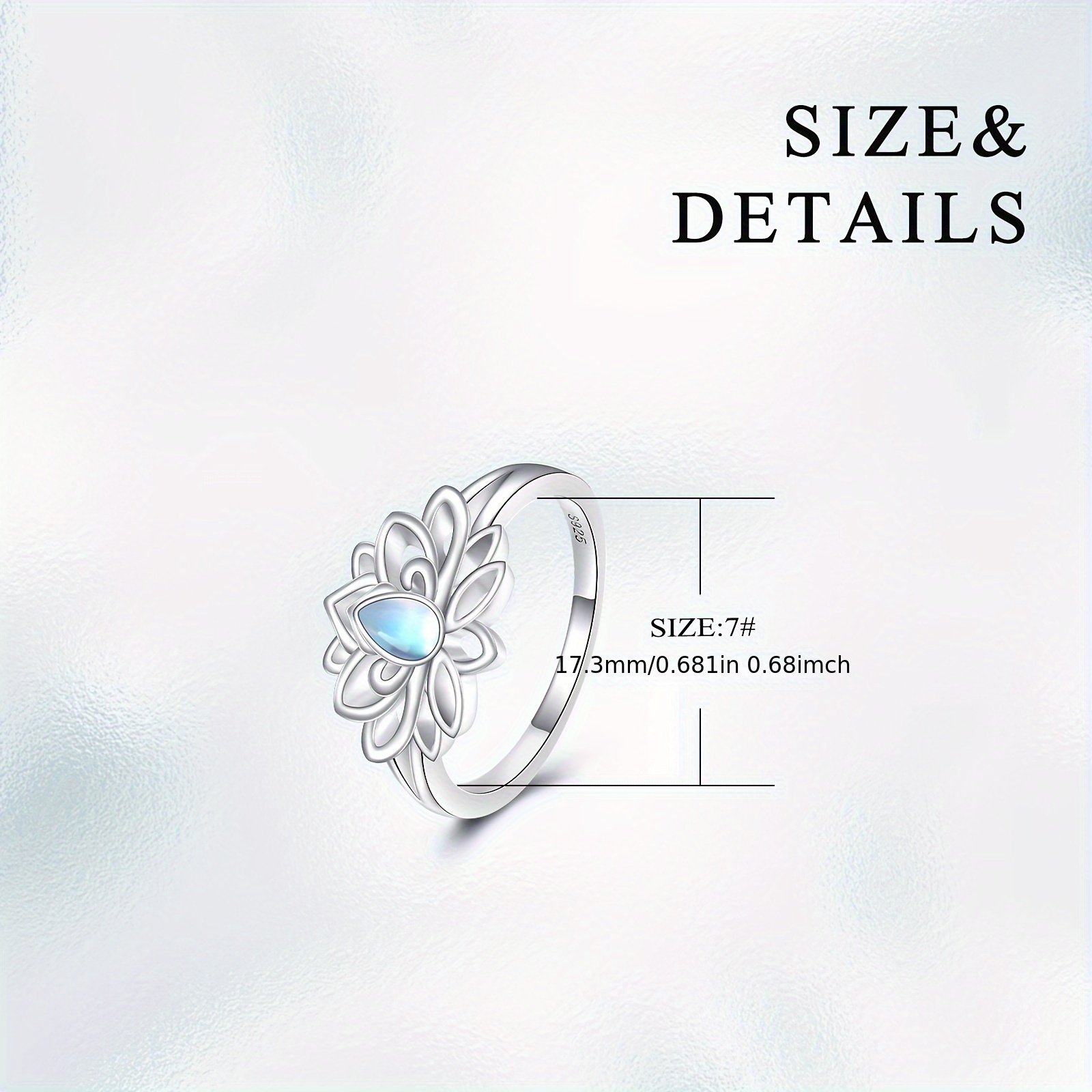 Moonstone Lotus Ring 925 Sterling Silver Flower Jewelry
