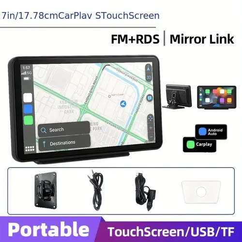 car stereo portable wireless 7 carplay and android auto automatic multimedia player link navigation screen without battery