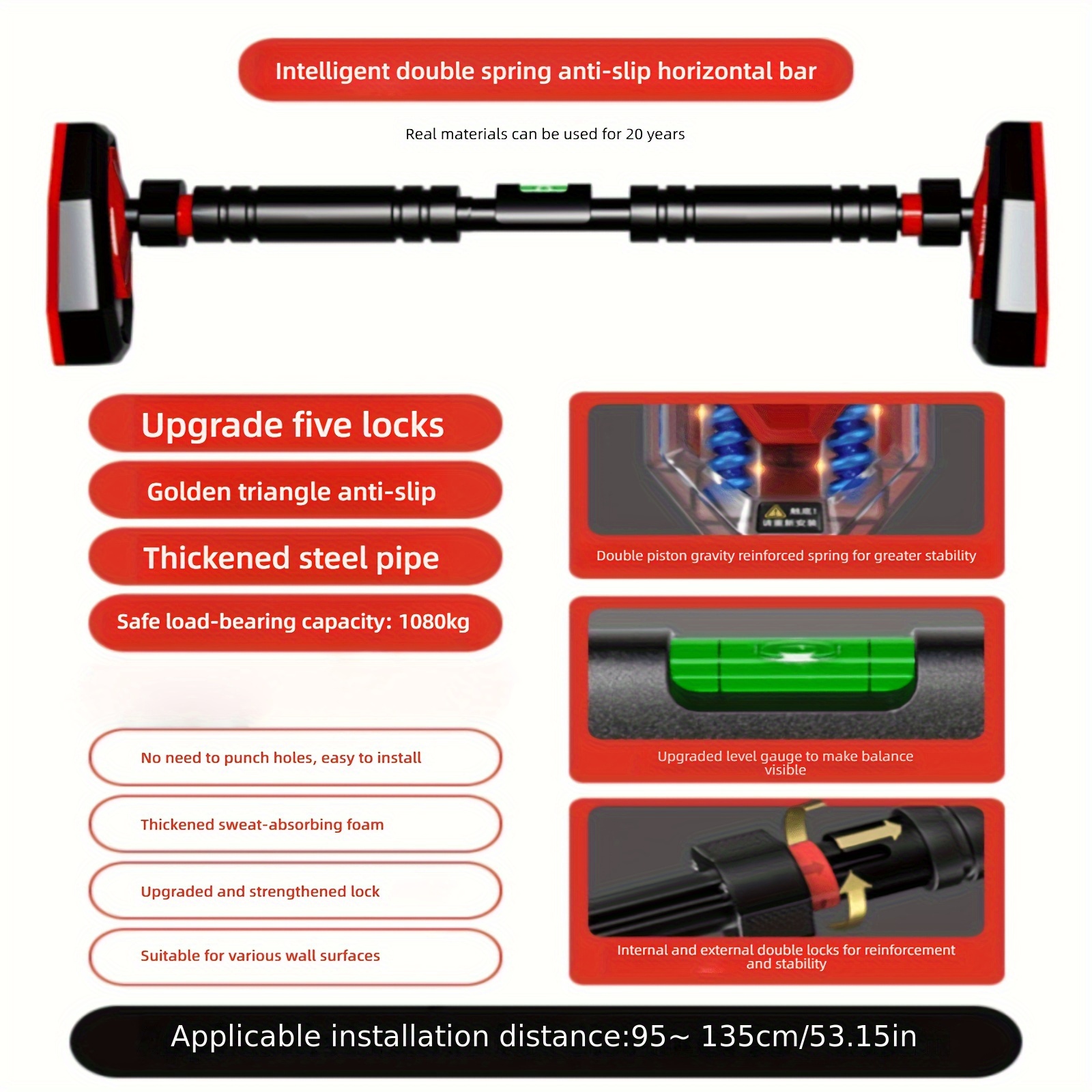 home gym door pull bar dual functional hooks no drilling Temu