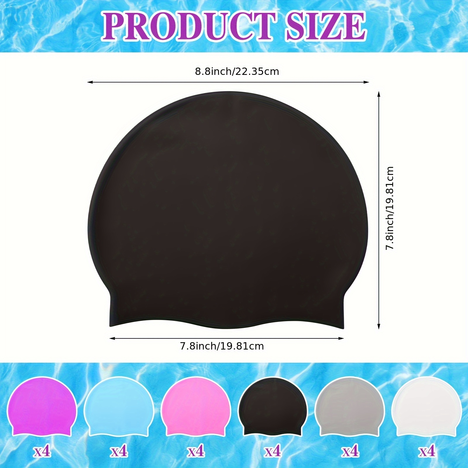 24 piezas gorro de natación unisex para , gorro de silicona impermeable para hombres y mujeres, elástico, antideslizante, , ideal para entrenamiento y competición, cabello largo y corto Detalles del producto 0