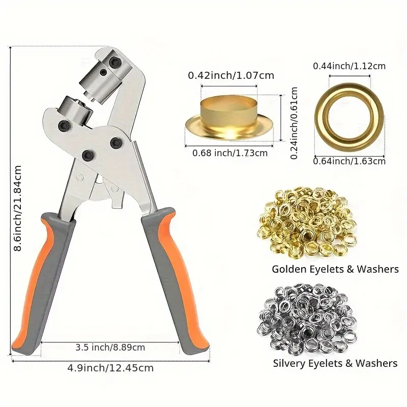 500pcs heavy duty grommet tool kit with handheld press hole punch carbon steel construction 3 8 10mm eyelets for leather canvas fabric vinyl tarps banners tents heavy duty press with ergonomic handle storage case ideal for diy construction camping marine automotive industrial use durable precise grommet setting system Product details 2