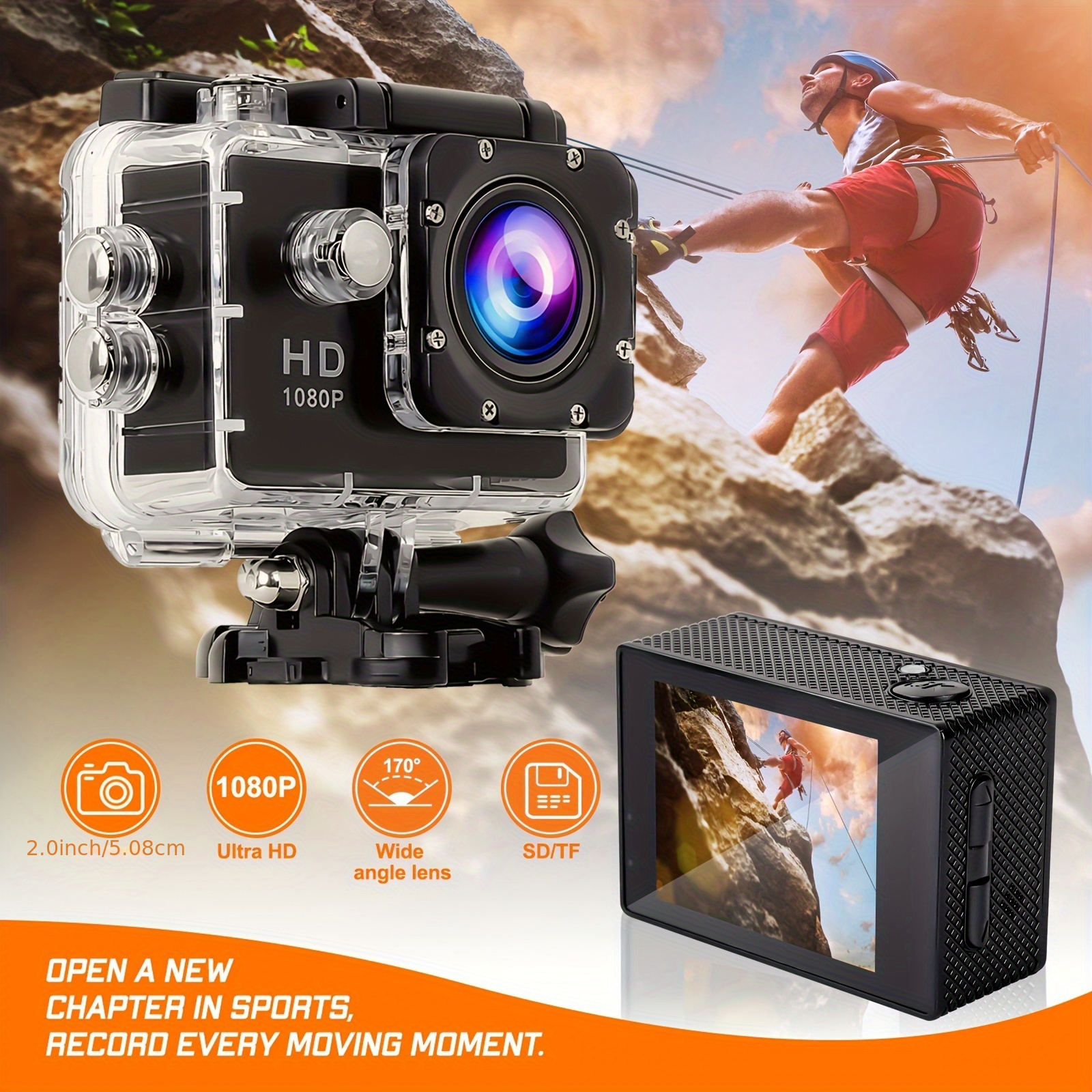 

Hd 1080p 2- Lcd 5 , Diving 170° - Field Of , 900 Mah Battery, , Cycling, Swimming, And Lenses, Christmas And New