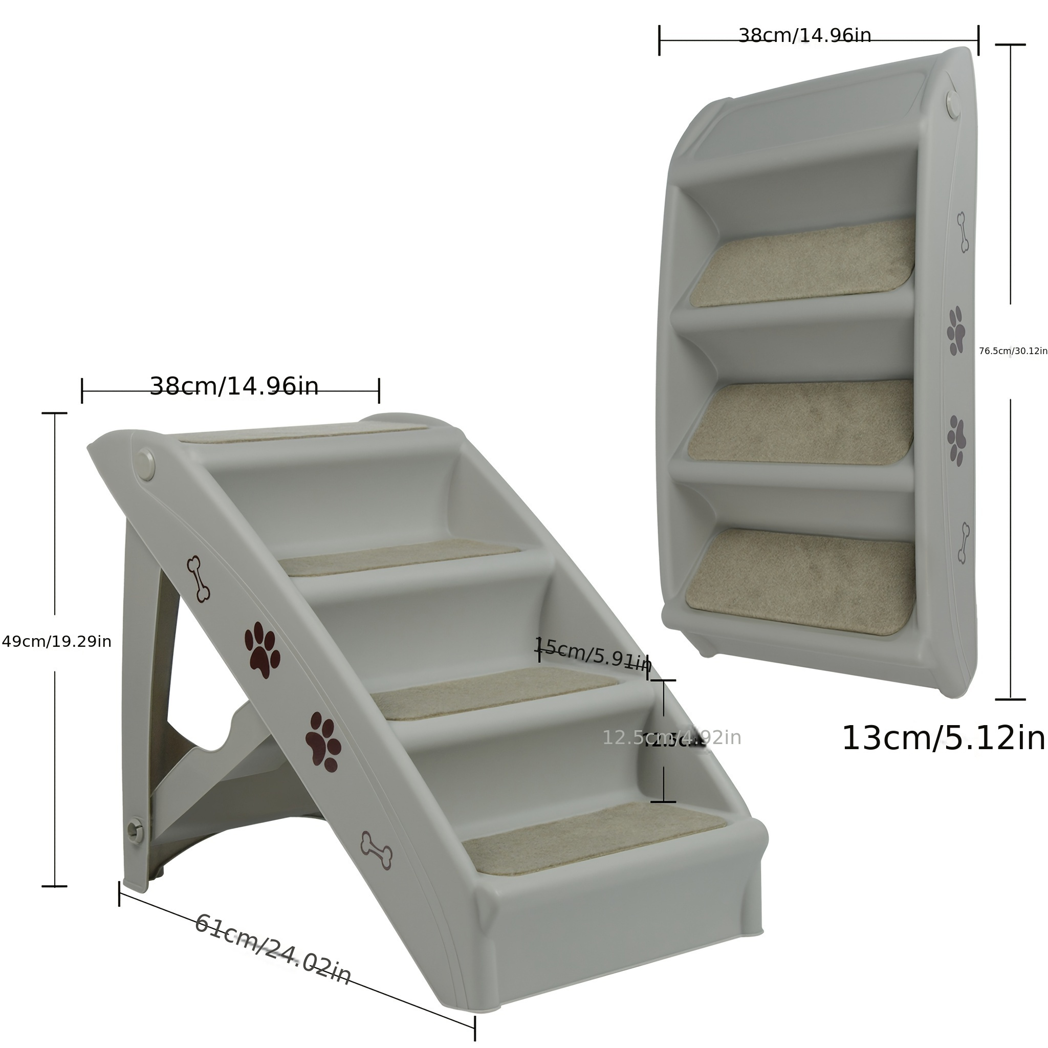 TEMU Lars360 Foldable Pet Stairs For Dogs And Cats - , 50 Cm High, Grey, With Non-slip Mat And Support Bar - Dog Ramp For Pets Up To 75 Kg