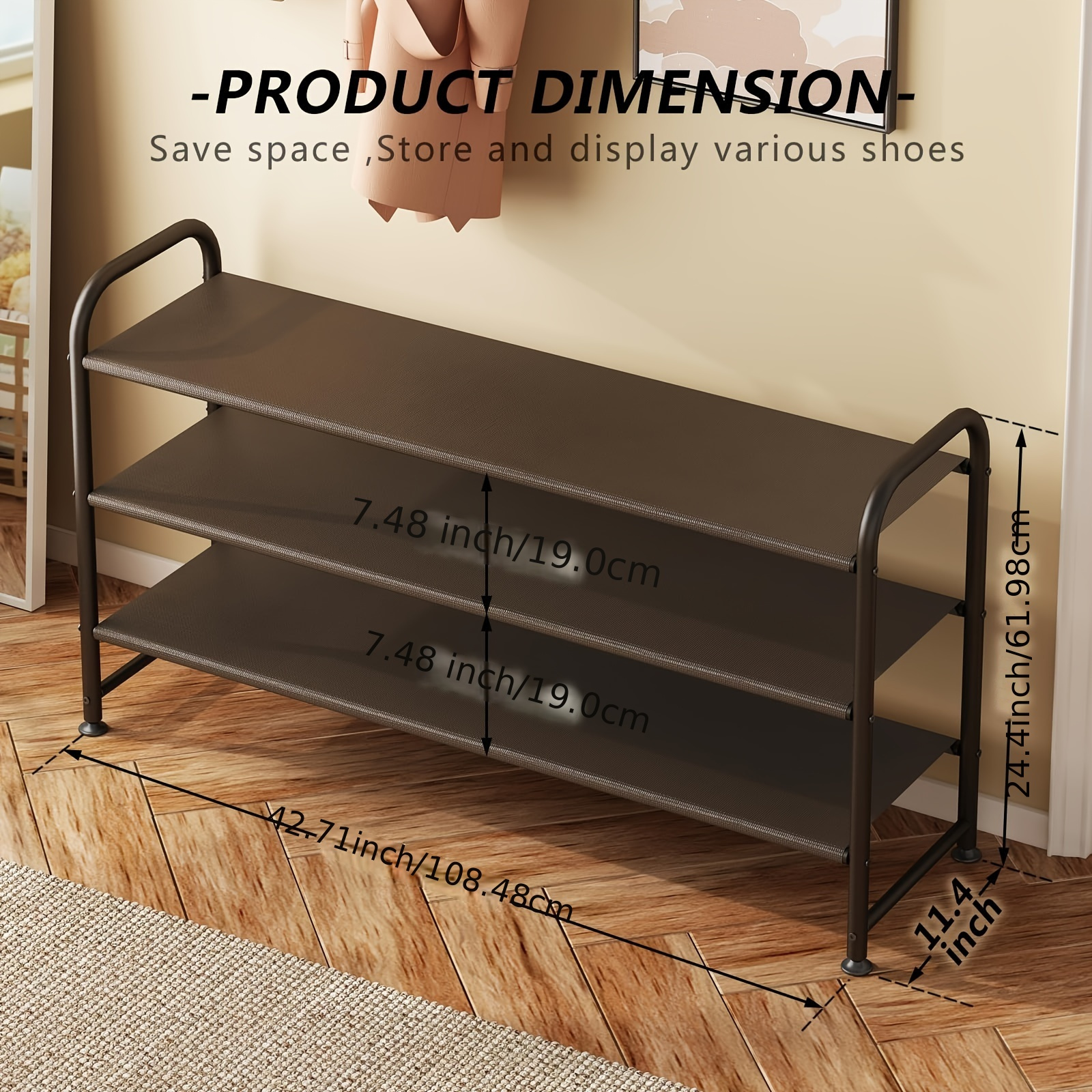 

1pc 3-tier Metal Shoe Rack, Storage Shelf Organizer For Closet Entryway, 42.1 X 11.4 X 22.7 Inches, Durable Metal Shoe Stand For Various Shoes